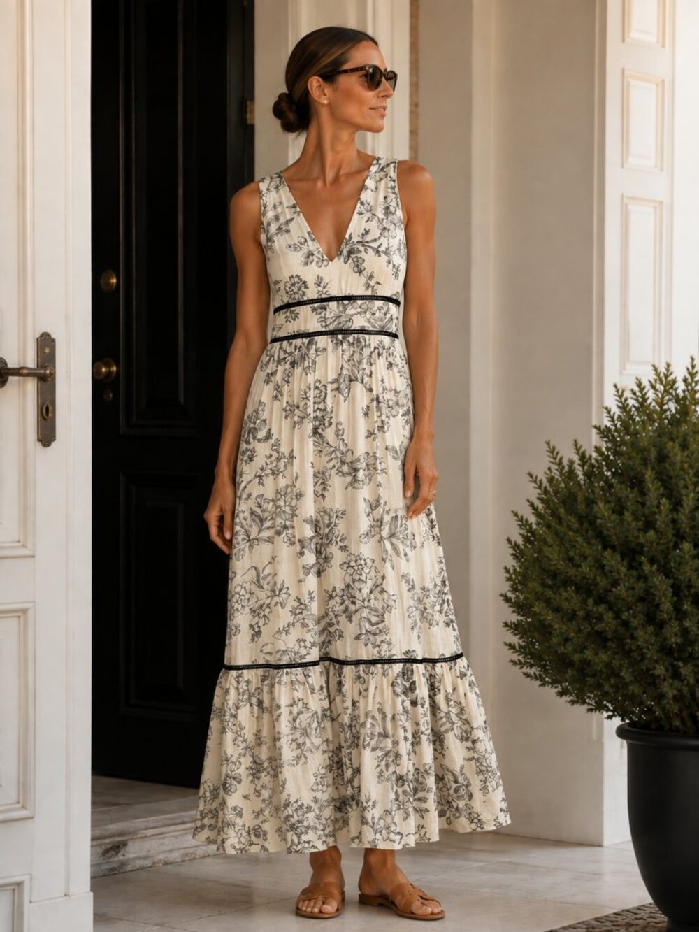 TWINSET Milano Maxi Dress Toile Floral Lace Trim Silk Blend Ivory Women Size 40